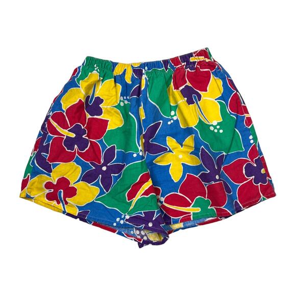 Vintage 80s AOP Floral Hibiscus Casual High Rise Elastic Waist Short Womens XS/S - Picture 1 of 5